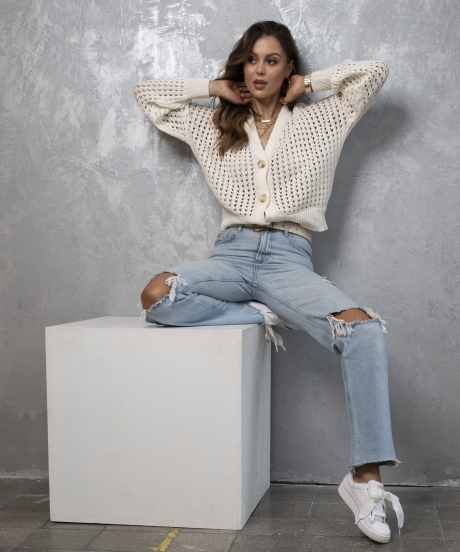 Alternative view of Krótki kardigan GEORGIA jasny krem