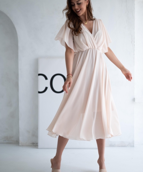 Koktajlowa sukienka FRANCESCA jasny beż